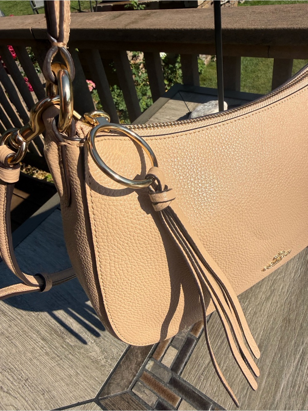 NWOT Coach Sutton Crossbody in Polished Pebble Leather Beige Neutral Tassel - Picture 8 of 10